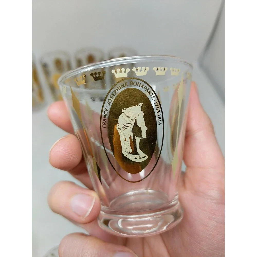 Gold Queen Women Portrait Highball Mid Century MCM Cosmopolitan Bar‎ Glasses VTG